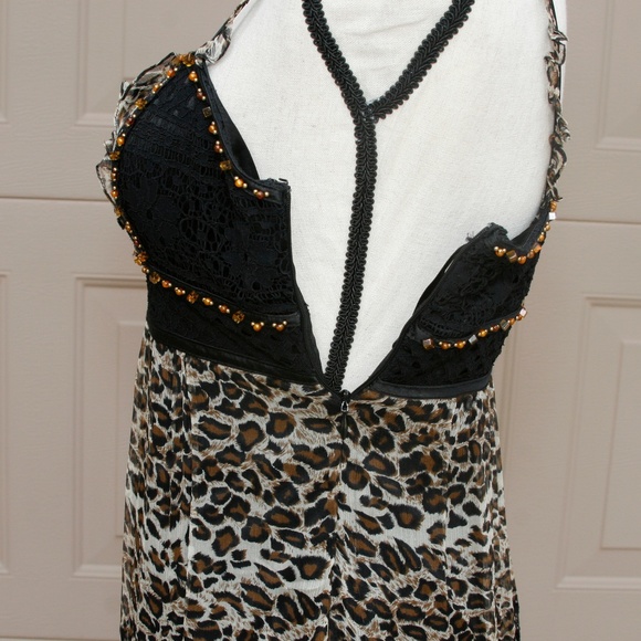 Designer Sue Wong Leopard Embellished Silk Dress 4 - Picture 6 of 8